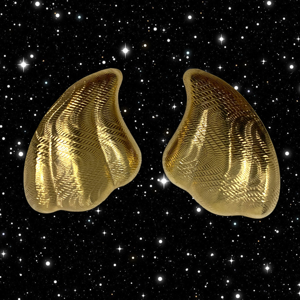 Vintage 1980's Textured Wing Shaped Gold Tone Earrings Couture Runway Modernist